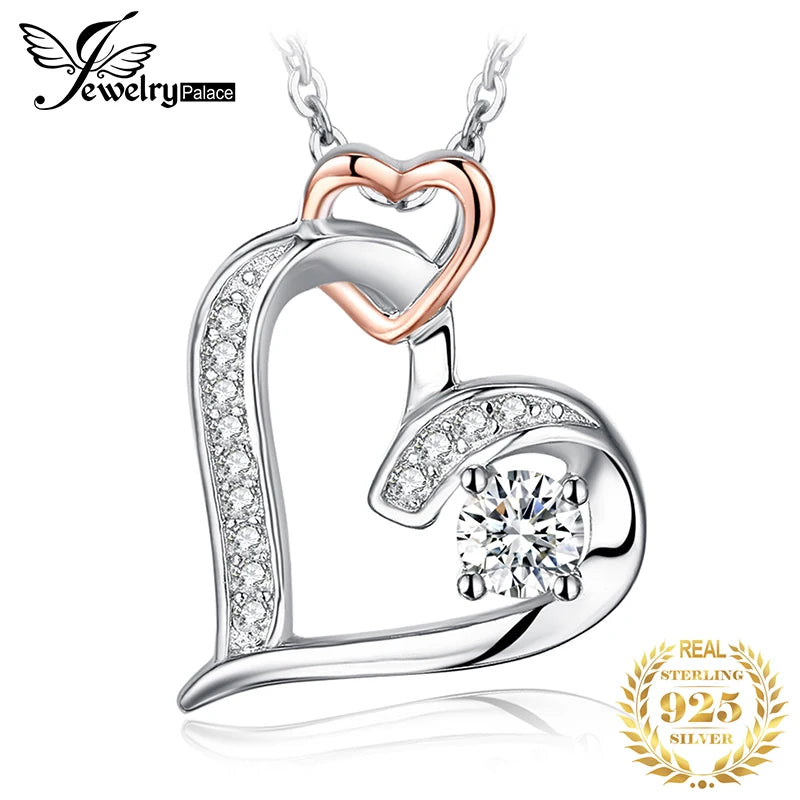 Jewelry Palace Heart Love Rose Gold 925 Sterling Silver Simulated Diamond Pendant Necklace for Women Fashion Jewelry No Chain CHINA