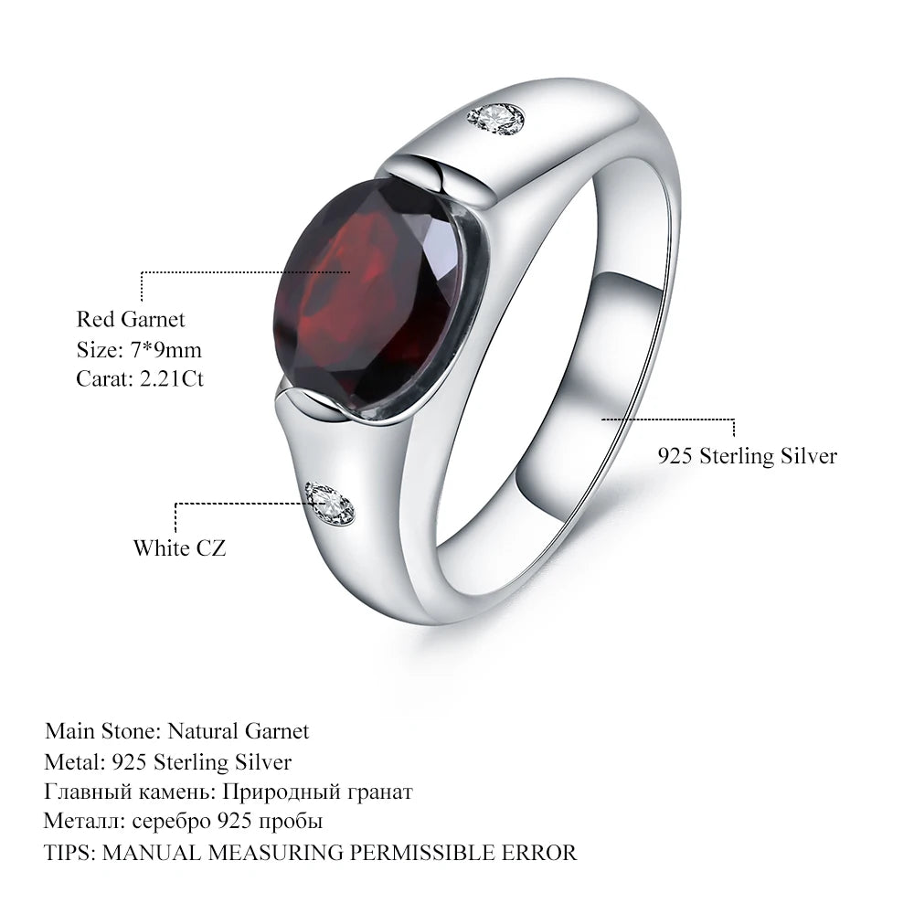 GEM'S BALLET 2.21Ct Natural Oval Red Garnet Vintage Ring 925 Sterling Silver Gemstone Simple Ring For Women Wedding Fine Jewelry Red Garnet CHINA