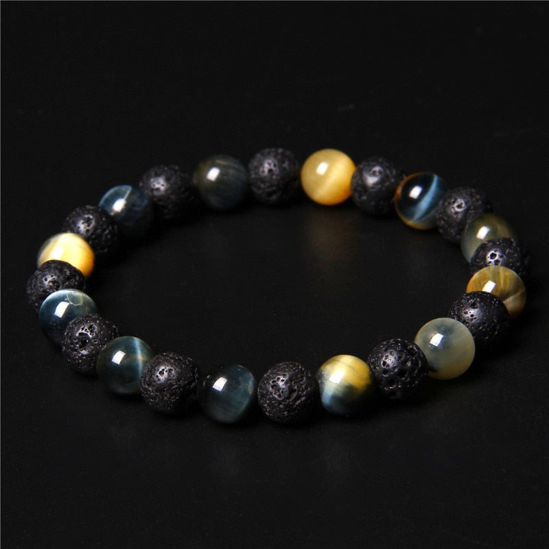 Newst Men Bracelet Black Lava Healing Balance Beads Reiki Buddha Prayer Natural Tiger Eye Stone Bracelet for Women Men Jewelry Yellow