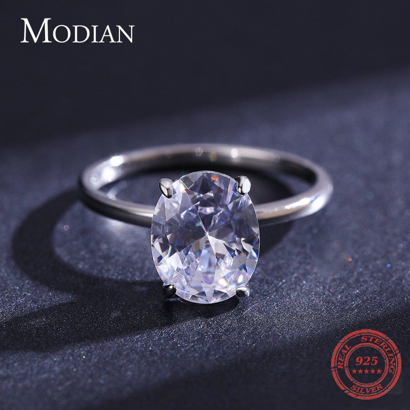 Modian Basic 925 Sterling Silver Big Luxury Oval Cut Clear Zirconia Finger Ring For Women Engagement Wedding Band Promise Ring