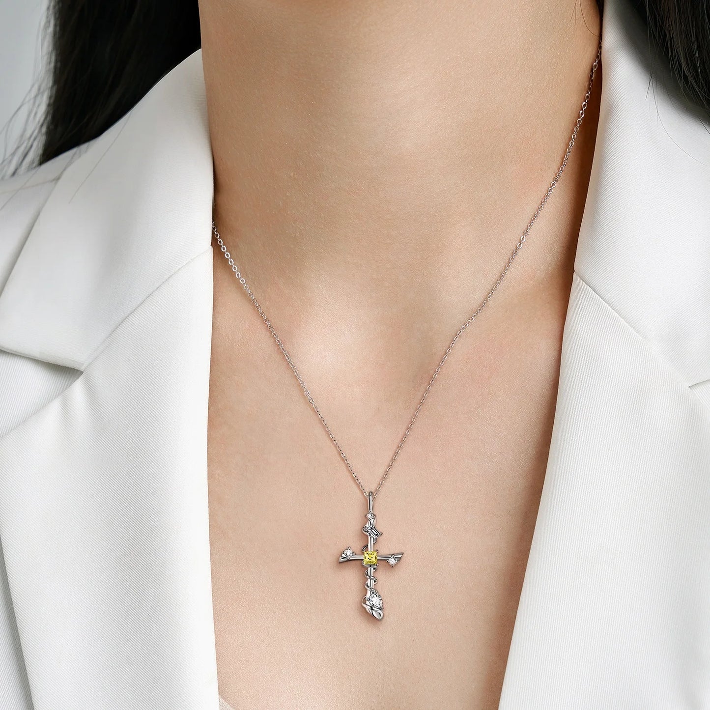 Zircon Cross Pendants for Necklace Authentic 925 Sterling Silver Necklaces Jewelry with Shiny Zircon Fashion Women Jewelry Gift