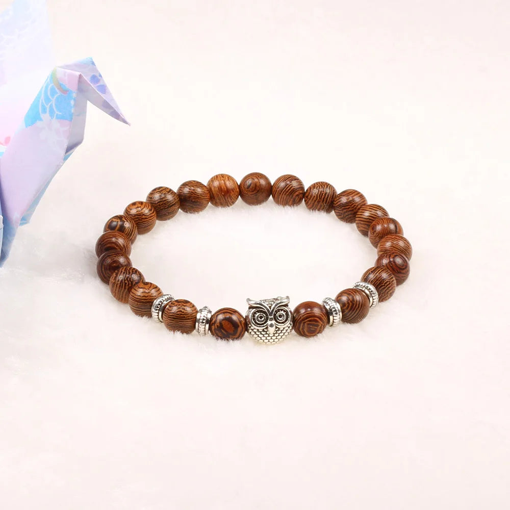 Handmade Yoga Owl Natural Stone Beaded Strand Charm Bracelets Men Women Jewelry Bracelet Bangles Buddha Best Gift Pulsera Hombre
