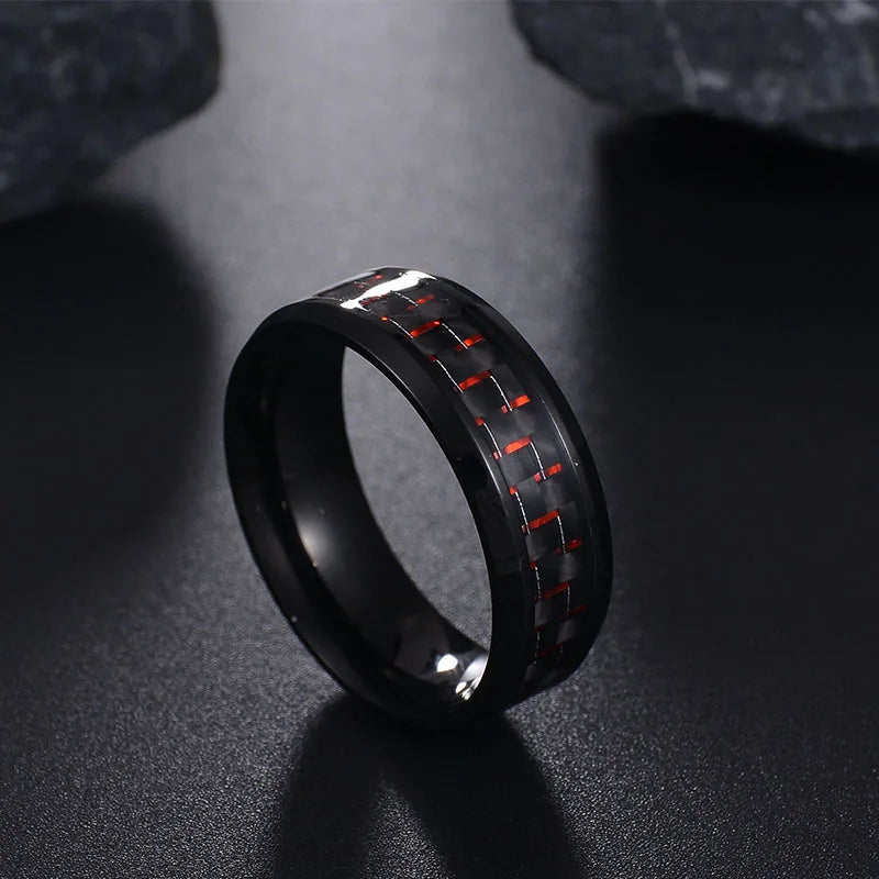 Punk Titanium Steel Black Carbon Fiber Mens Rings Fashion Red Blue Green Ring Anel Masculino Jewelry Wholesale