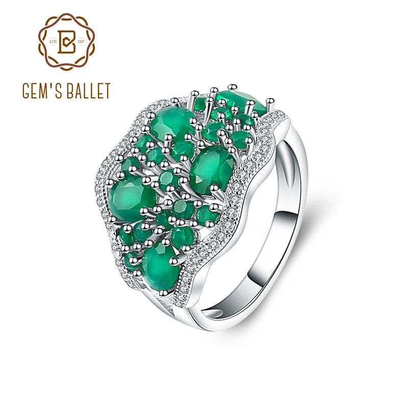 Gem's Ballet 4.77Ct Natural Green Agate Gemstone Vintage Rings Solid 925 Sterling Silver Fine Jewelry For Women Elegant Gift CHINA