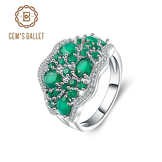 Gem's Ballet 4.77Ct Natural Green Agate Gemstone Vintage Rings Solid 925 Sterling Silver Fine Jewelry For Women Elegant Gift CHINA