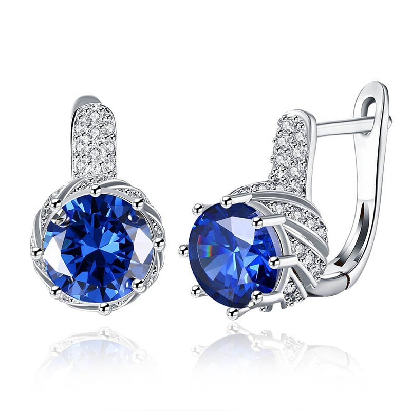 Cellacity Silver 925 Jewelry Gemstones Earrings for Women Round Sapphire Amethyst Zircon 4 Colors Choice Female Ear drops Party blue