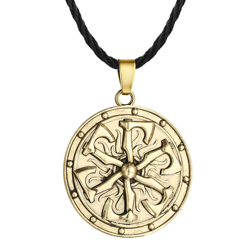 Slavic Kolovrat Wheel Amulet Pagan Pendant Necklace Viking Runes Star Of Russia Pentagram Talisman Vintage Jewelry Necklace