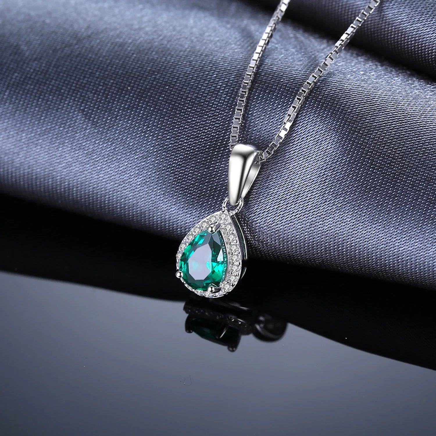 JewelryPalace Pear Simulated Nano Emerald 925 Sterling Silver Pendant Necklace Gemstone Statement Necklace Women Without Chain