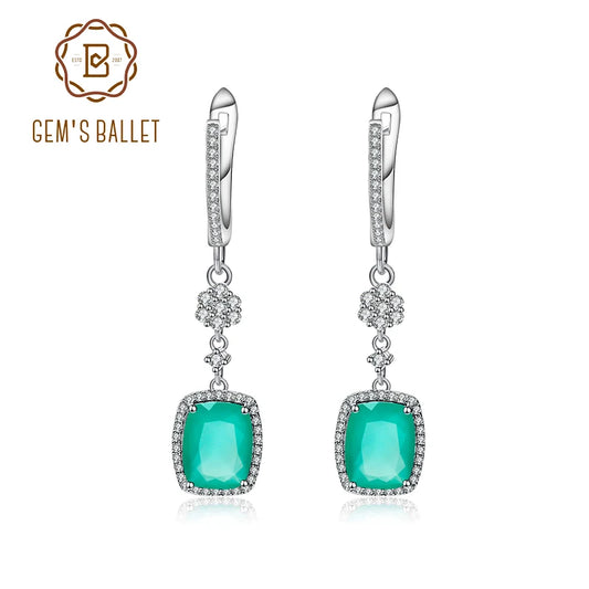 Gem's Ballet Natural Green Agate Earrings Solid 925 Sterling Silver 4.43ct Gorgeous Fine Jewelry Drop Earrings For Women CHINA