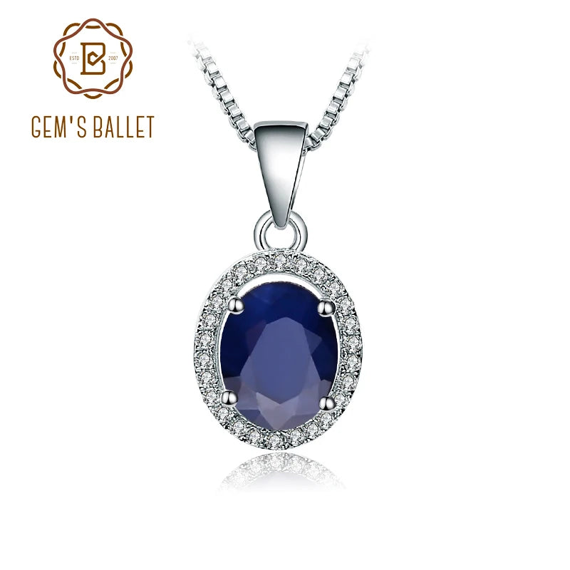 Gem's Ballet Natural Natural Blue Sapphire Real 585 14K 10K 18K Gold 925 Silver Pendant Necklace For Women Necklace Jewelry