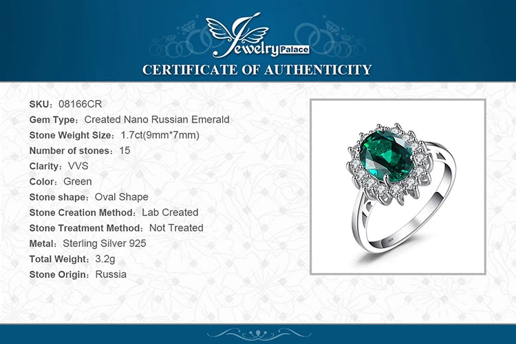 JewelryPalace Princess Diana Simulated Emerald Created Ruby 925 Sterling Silver Halo Ring for Women Yellow Gold Rose Gold Plated