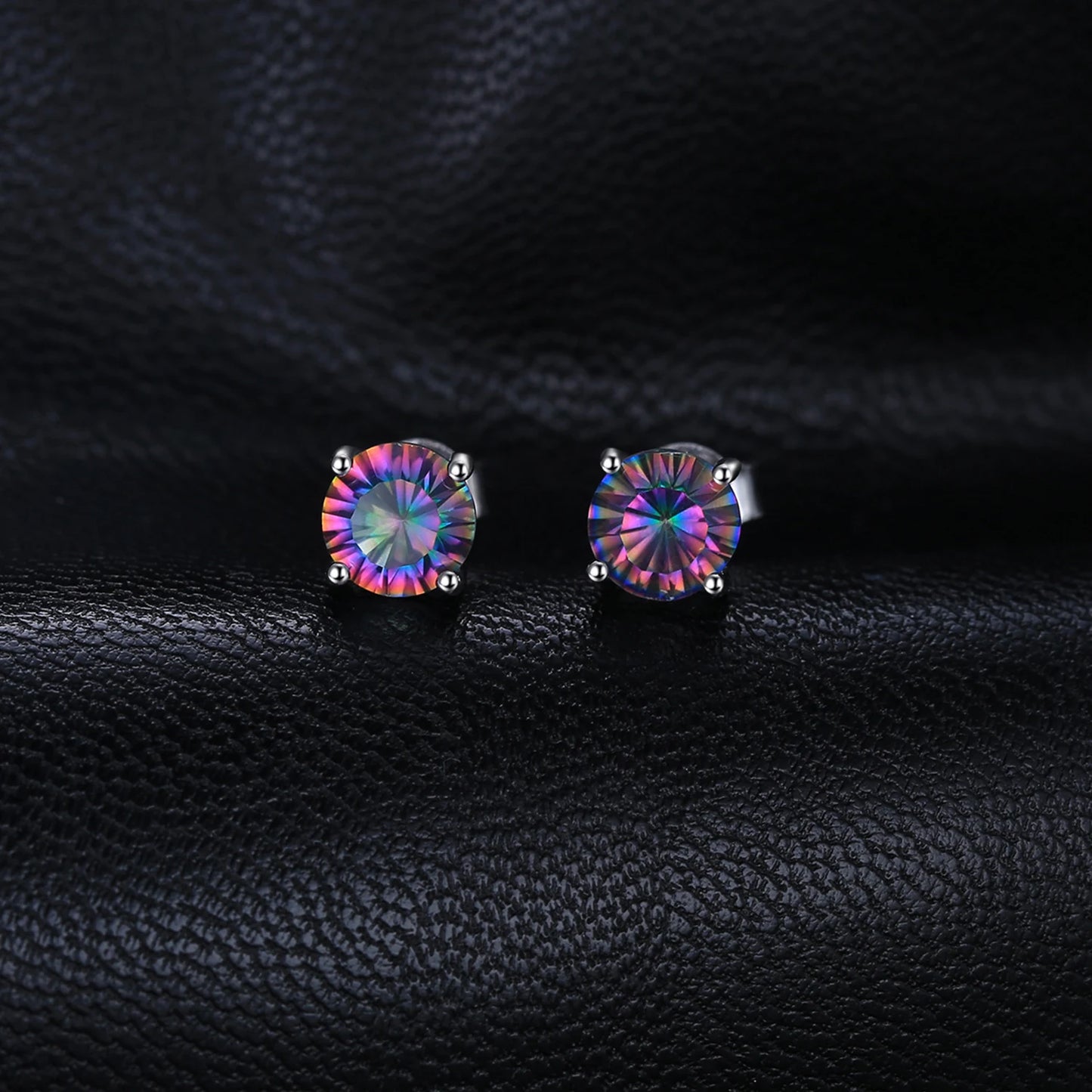 JewelryPalace Round Genuine Rainbow Mystic Quartz 925 Sterling Silver Stud Earrings  Women Fashion Statement Gemstone  Jewelry