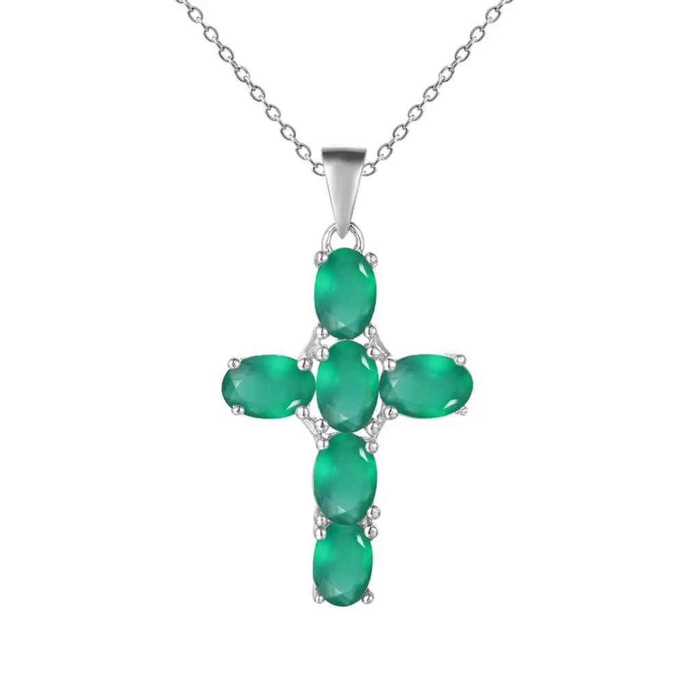 GEM'S BALLET 925 Sterling Silver Cross Necklace For Women Natural Amethyst Topaz Gemstone Pendant Necklace Fine Jewelry 2021 NEW Green Agate 45cm CHINA