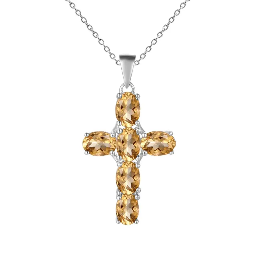 GEM'S BALLET 925 Sterling Silver Cross Necklace For Women Natural Amethyst Topaz Gemstone Pendant Necklace Fine Jewelry 2021 NEW Citrine 45cm CHINA