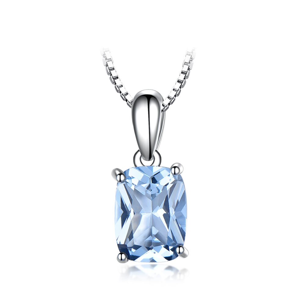 UMCHO 925 Sterling Silver Women&#39;s Necklace Pendant Rectangle Sky Blue Topaz Engagement Wedding Pendant Strap Chain NUJ043B-1