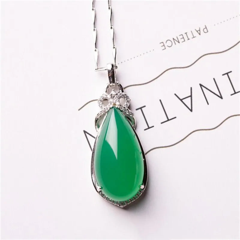 Hot selling natural hand-carved green calcedony inlaid with water droplets Necklace pendant fashion Jewelry Men Women LuckGifts