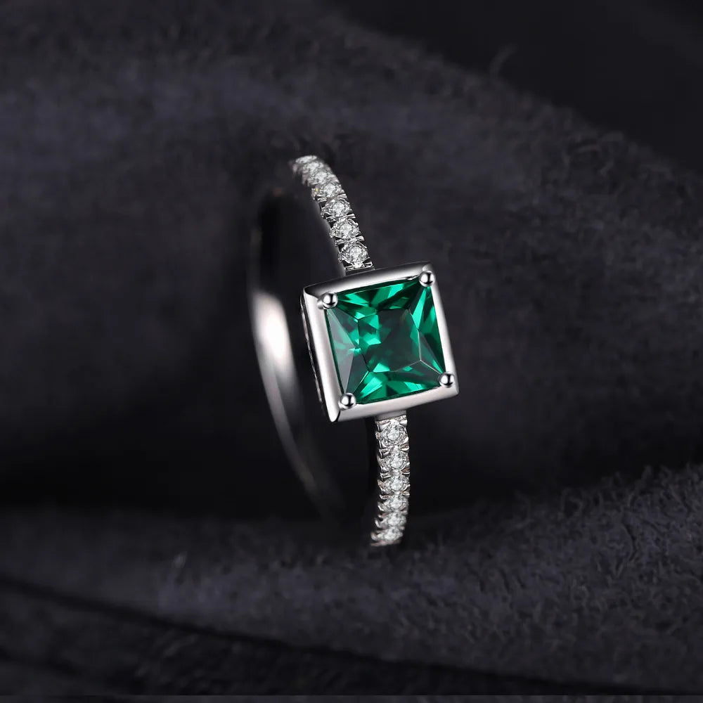 JewelryPalace Square Simulated Nano Emerald 925 Sterling Silver Ring for Women Trendy Gemstone Gift