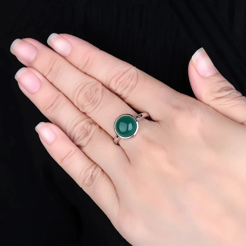 Gem's Ballet Natural Green Agate Gemstone Ring 585 14K 10K 18K Gold 925 Silver Green Onyx Rings For Women Fine Jewelry