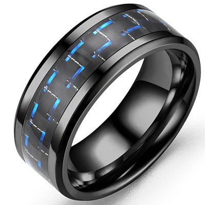 Punk Titanium Steel Black Carbon Fiber Mens Rings Fashion Red Blue Green Ring Anel Masculino Jewelry Wholesale
