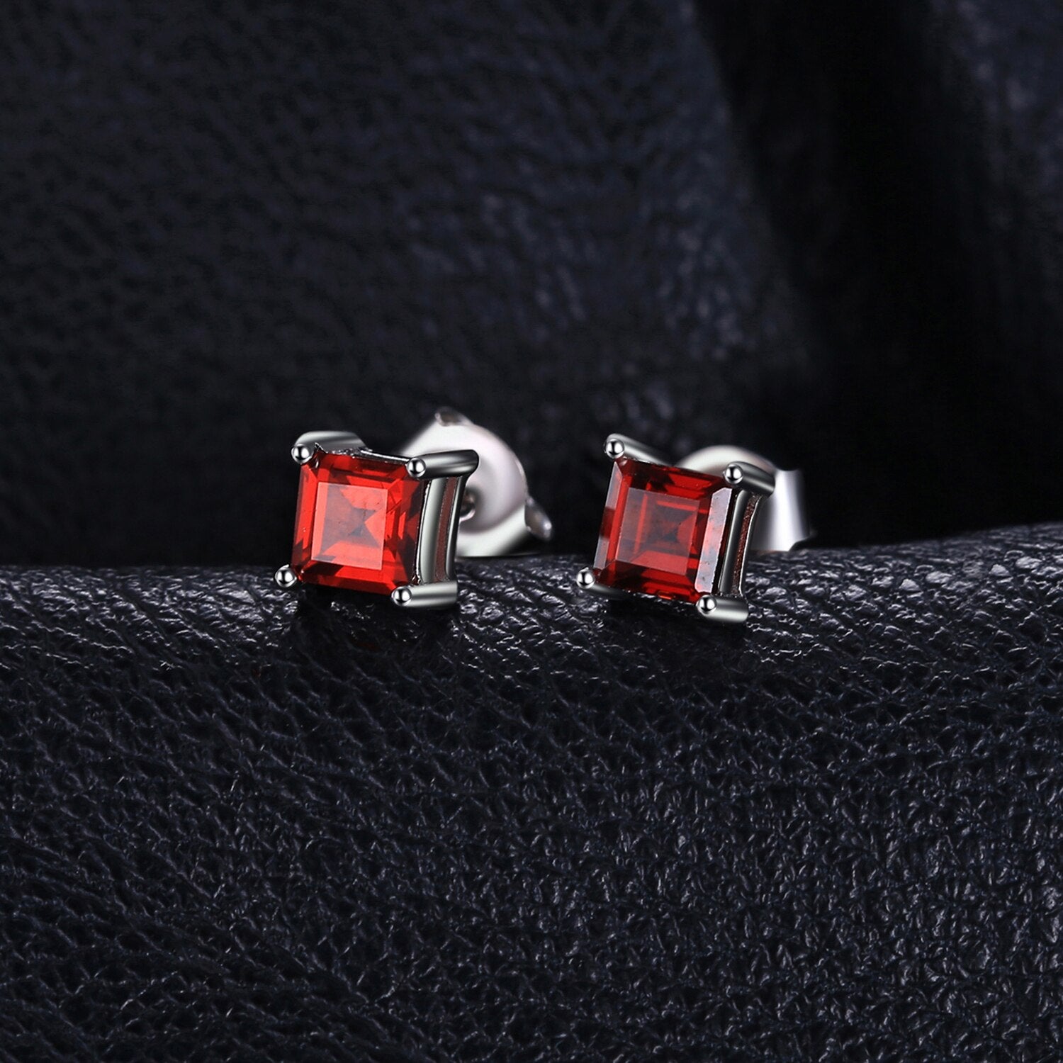 Jewelry Palace Square Genuine Princess Cut Red Garnet 925 Sterling Silver Stud Earrings for Women Earrings Fashion Jewelry