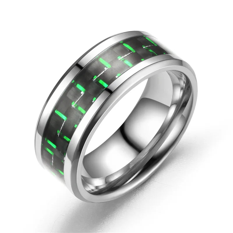 Fashion 8mm Black Stainless Steel Dragon Rings For Men Women Inlaid Blue Carbon Fiber Men Rings Punk Wedding Band Jewelry Gifts