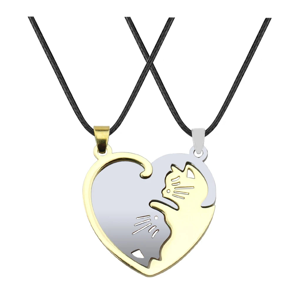Cat Couple Necklaces For Lovers Yin Yang Animal Pendant Necklace Heart Couples Friendship Jewelry for Lovers Best Friends Gift