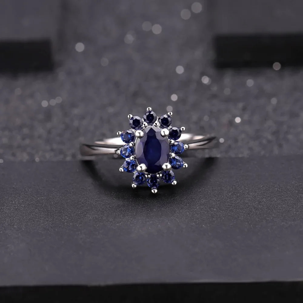 Gem's Ballet 1.89Ct Natural Blue Sapphire Gemstones Ring 925 Sterling Silver Vintage Flowers Rings For Women Gift Fine Jewelry