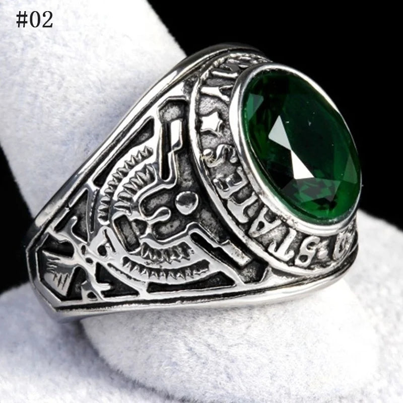 Vintage American Soldiers Eagle Totem Ring for Men Metal Crystal Inlaid Rings Bohemian Male Ring Gifts Accessories 2021 Jewelry Green CHINA