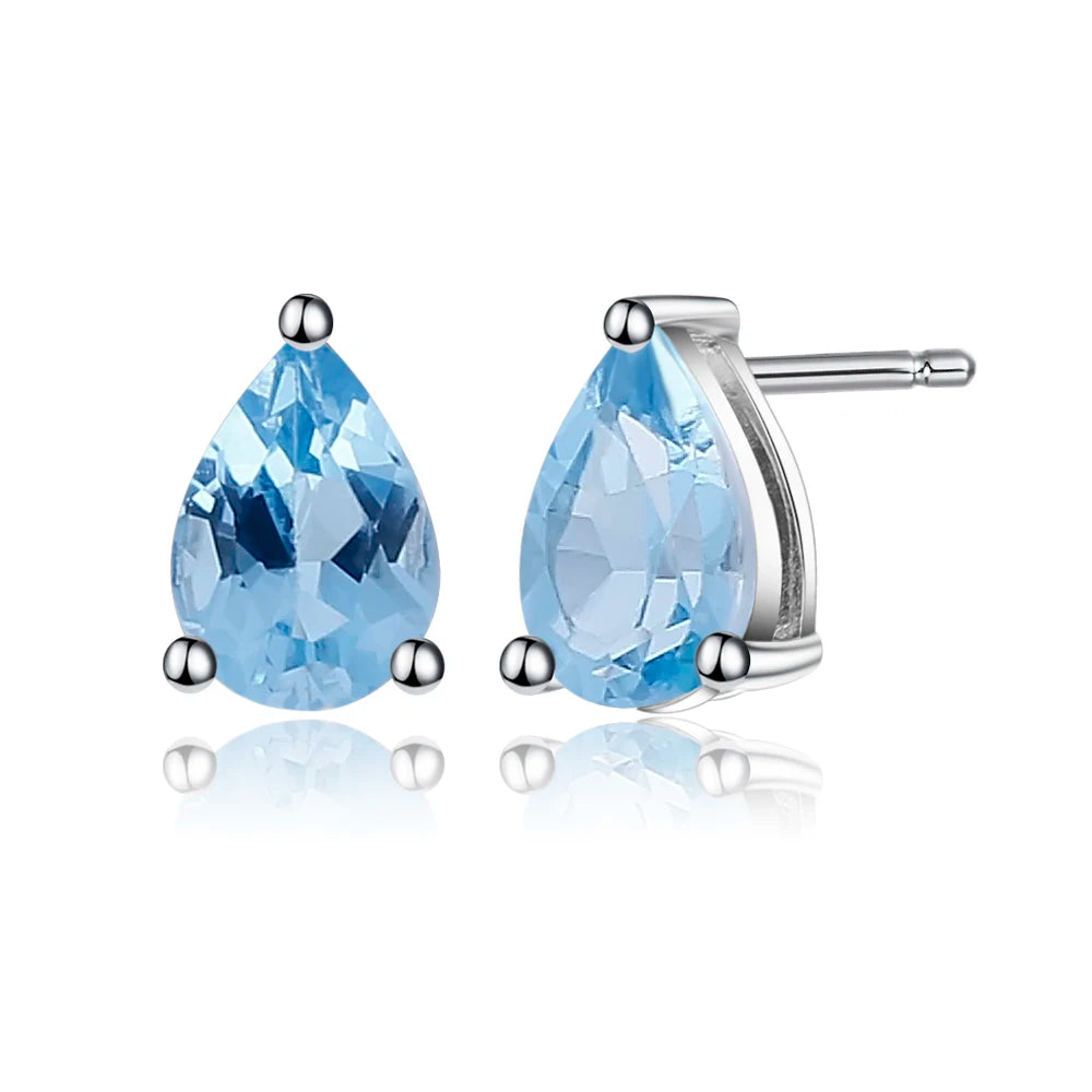 Gem's Ballet 4*6mm 0.99Ct Natural Swiss Blue Topaz Gemstone Stud Earrings 925 Sterling Silver Fashion Jewelry for Women Swiss Blue Topaz CHINA