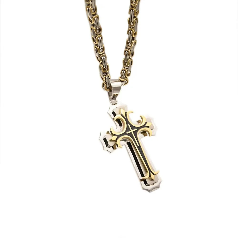 Double-layer Corrosion-resistant Oiling Cross Necklace for Men, Made of Stainless Steel