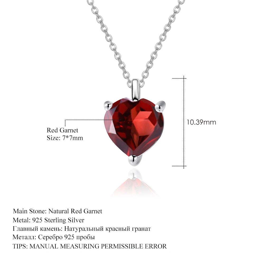 GEM'S BALLET 1.47Ct Natural Heart Garnet Gemstone 925 Sterling Silver Pendant Necklace For Women Valentine's Day Fine Jewelry