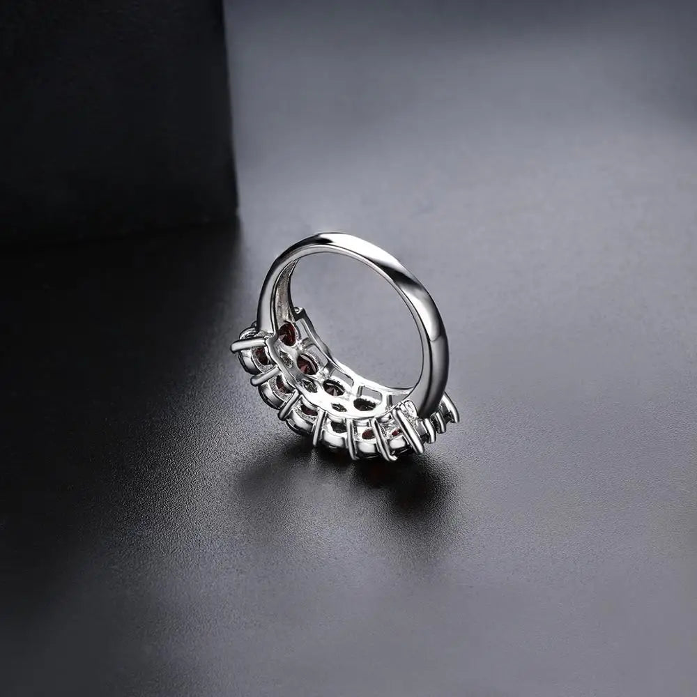 HUTANG 4.2ct Natural Black Garnet Ring for Women 925 Sterling Silver Rings Red Pomegranate Gemstone Fine Jewelry Christmas Gift