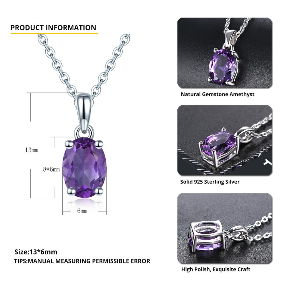 Hutang Amethyst Solid 925 Sterling Silver Pendant Real Oval 8x6mm Purple Gemstone 925 Silver Chain Fine Fashion Simple Jewelry