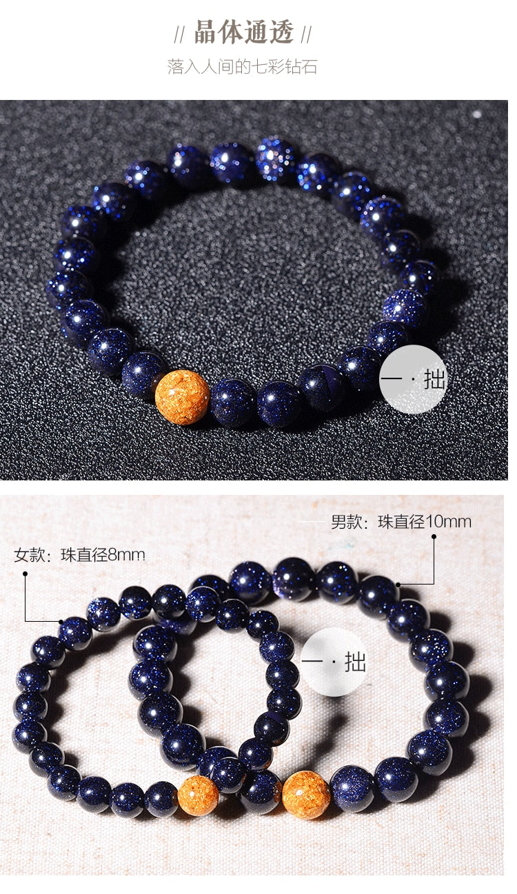 Lover&#39;s Gifts Natural Blue Sandstone Beads Bracelet Elastic Charm Strand Bracelets For Men Women Vintage Jewelry