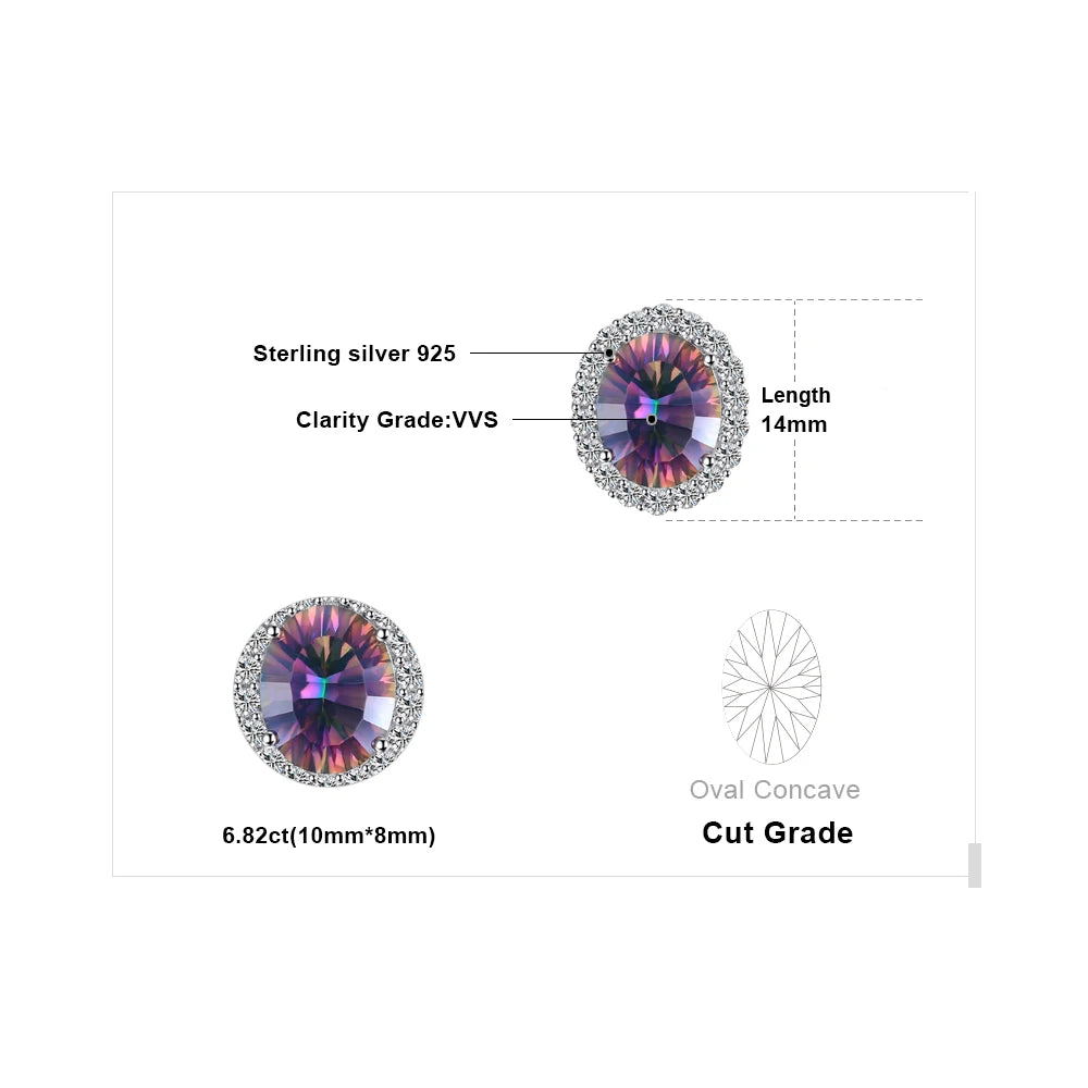 JewelryPalace 6.8ct Natural Rainbow Mystic Quartz 925 Sterling Silver Stud Earrings for Women Fashion Gift Jewelry New Arrival