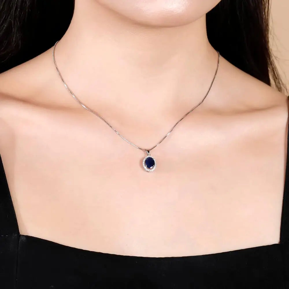 Gem's Ballet Natural Natural Blue Sapphire Real 585 14K 10K 18K Gold 925 Silver Pendant Necklace For Women Necklace Jewelry