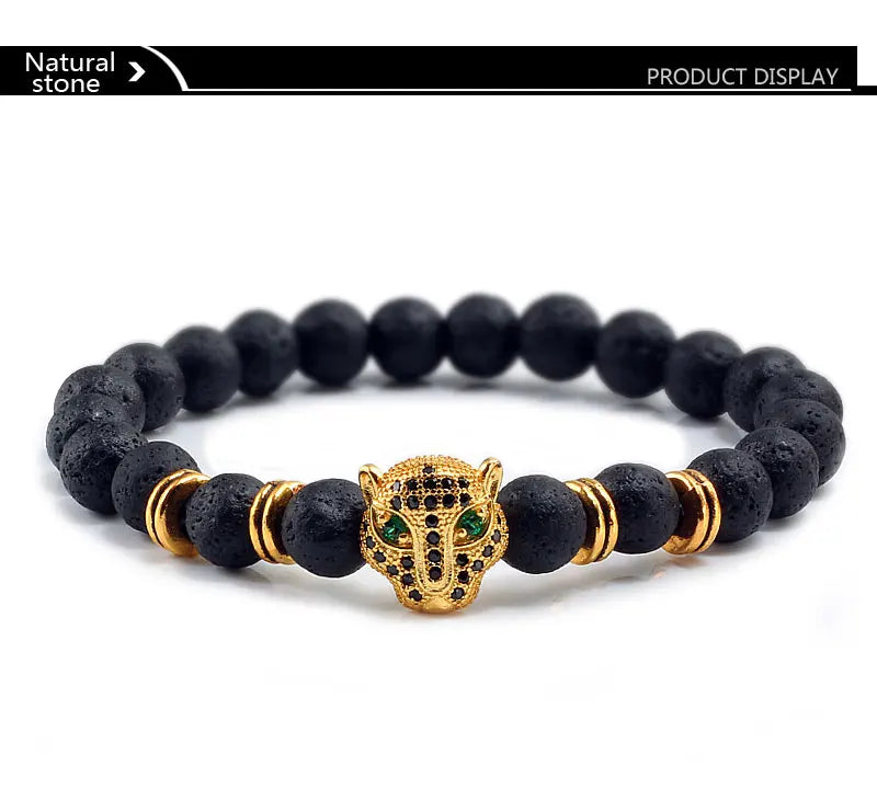 12 Style Bracelet Men Black Lava Healing Balance Beads Reiki Buddha Prayer Natural Stone Yoga Bracelet For Women Leopard Head