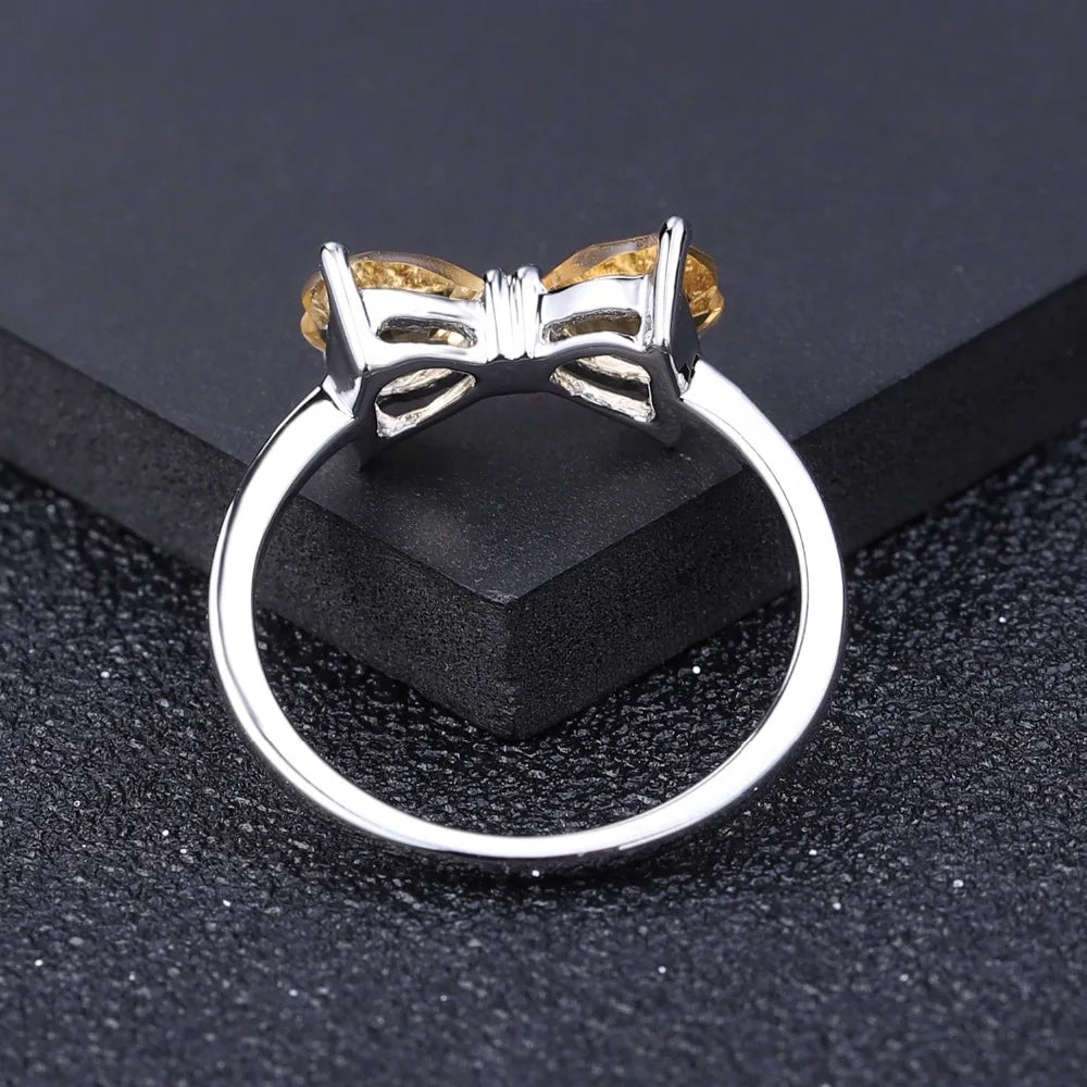 GEM'S BALLET 925 Sterling Silver Bow Knot Ring 1.56Ct Natural Citrine Gemstone Rings For Women Valentine's Day Gift Jewelry