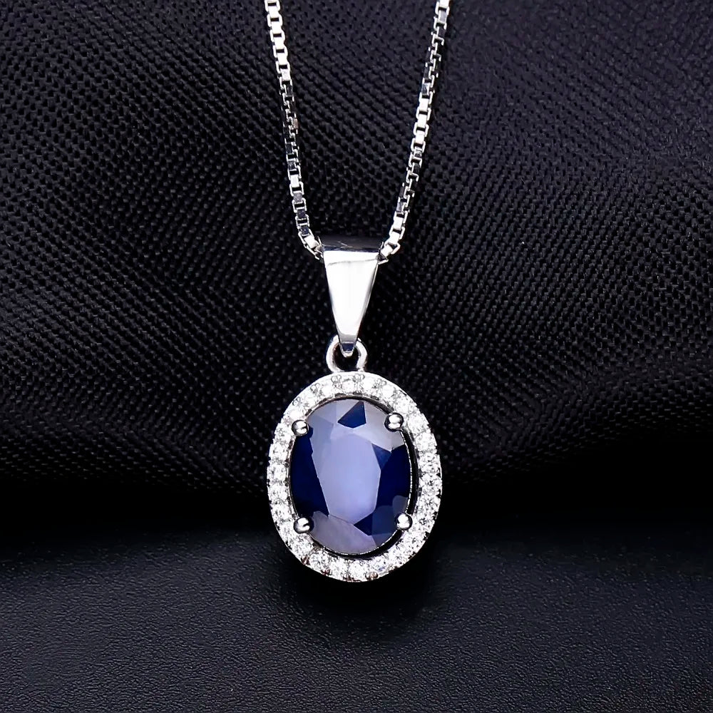 Gem's Ballet Natural Natural Blue Sapphire Real 585 14K 10K 18K Gold 925 Silver Pendant Necklace For Women Necklace Jewelry