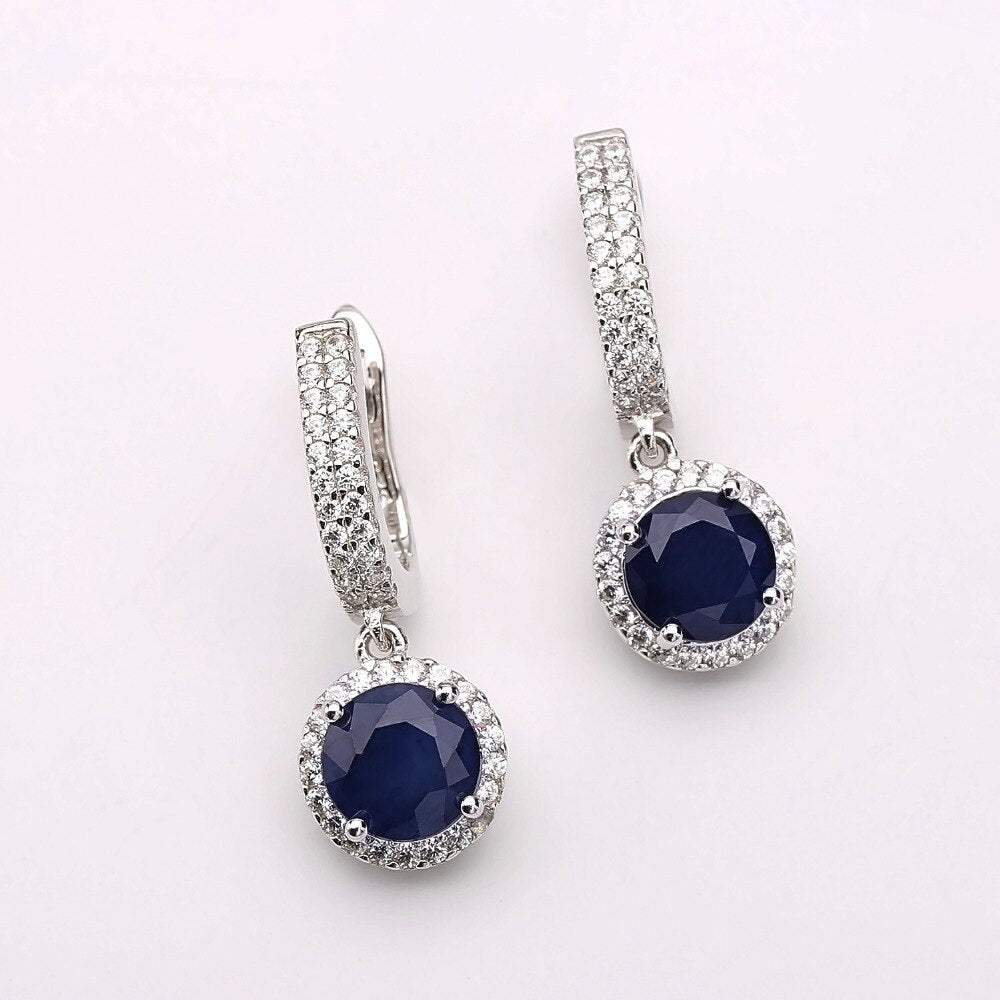 Gem's Ballet Natural Blue Sapphire Pure 925 sterling silver Charms Drop Earrings Fine Jewelry For Women Vintage Fashion