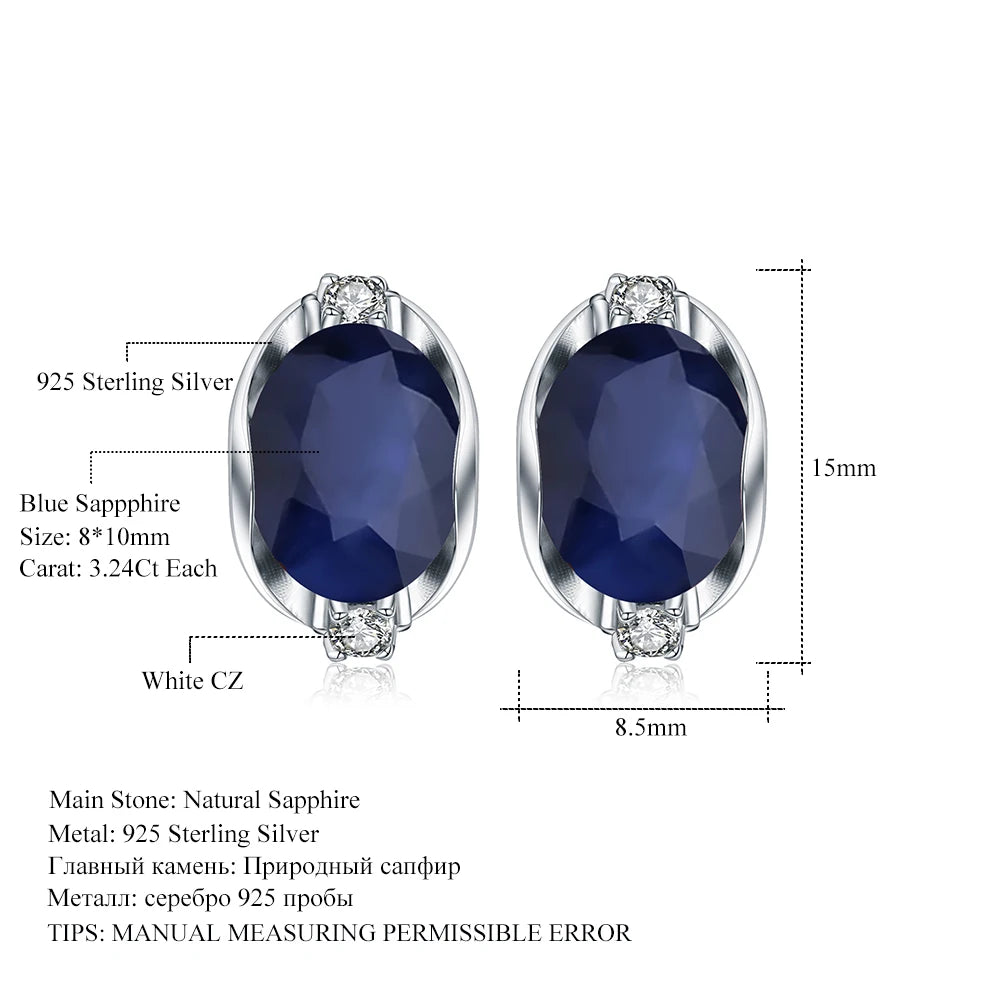 GEM'S BALLET 925 Sterling Silver Stud Earrings 6.48Ct Natural Blue Sapphire Earrings For Women Engagement Jewelry New Brand