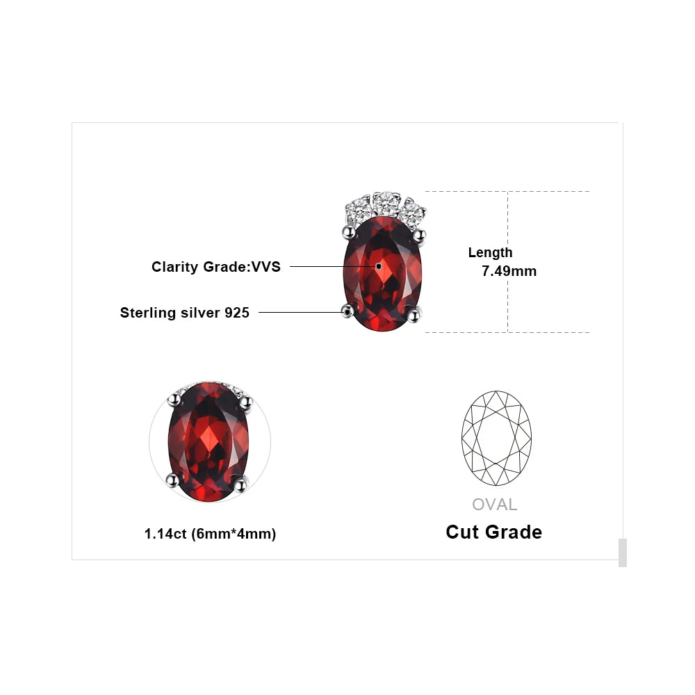 JewelryPalace Oval Red Genuine Natural Garnet 925 Sterling Silver Stud Earrings for Women Fashion Statement Gemstone Jewelry