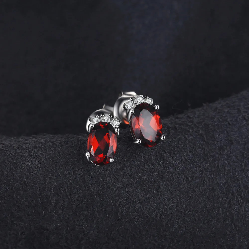 JewelryPalace Oval Red Genuine Natural Garnet 925 Sterling Silver Stud Earrings for Women Fashion Statement Gemstone Jewelry