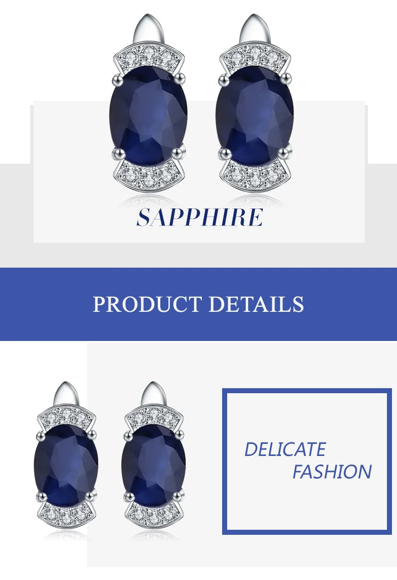 GEM'S BALLET 925 Sterling Silver Stud Earrings 2.02Ct Natural Blue Sapphire Earrings For Women Engagement Wedding Fine Jewelry