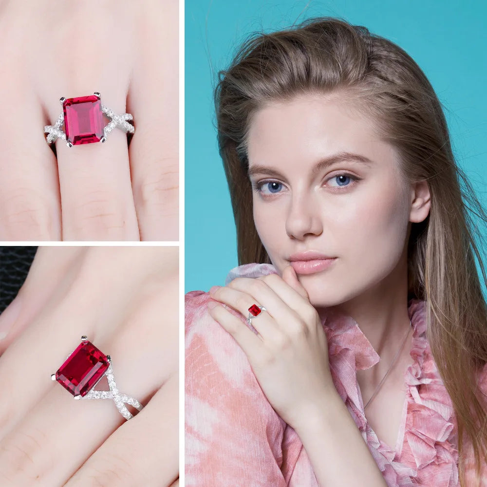 JewelryPalace 4.1ct Created Red Ruby 925 Sterling Silver Wedding Engagement Promise Ring for Women Fashion Party Jewelry Gift