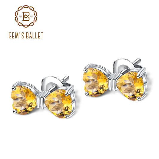 GEM'S BALLET 925 Sterling Silver Bow-knot Stud Earrings 3.13Ct Natural Heart Citrine Gemstone Earrings for Women Fine Jewelry Citrine 925 Sterling Silver CHINA
