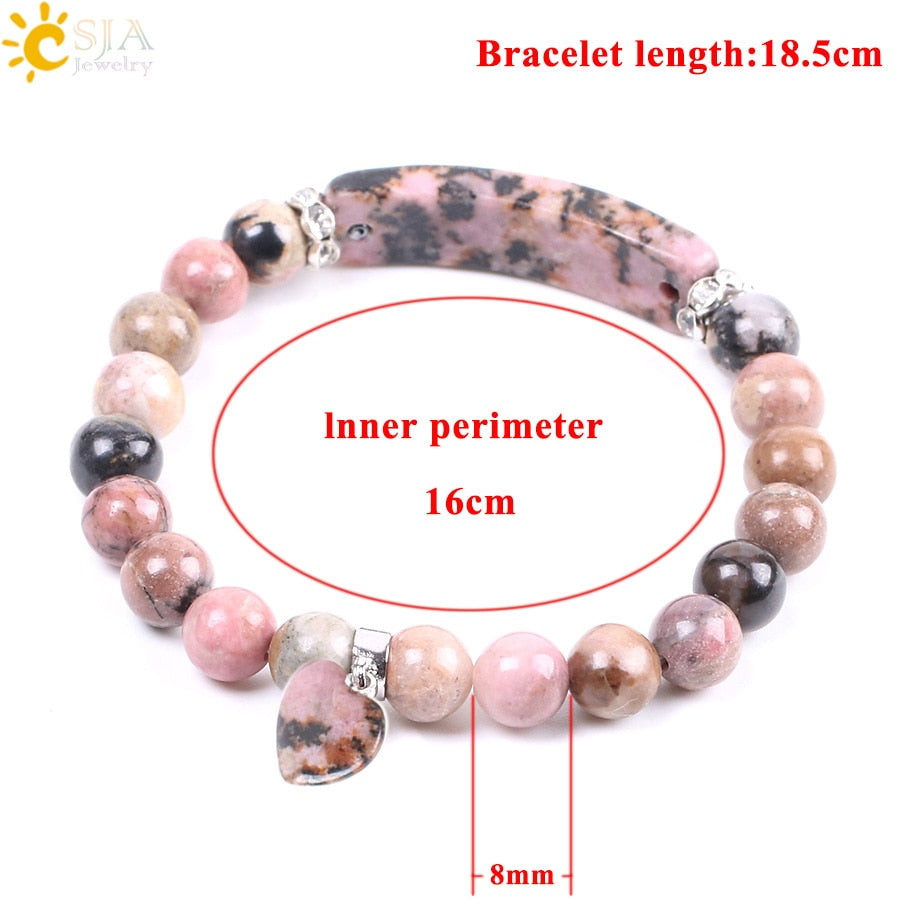 CSJA Natural Stone Crystal Bracelet Line Rhodonite Love Heart Healing Beaded Beads Bracelets Gem Stones for Women Jewelry F104