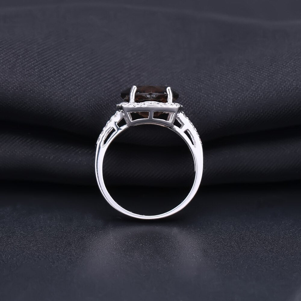 GEM&#39;S BALLET Geometric Fine 9.6Ct Natural Smoky Quartz Jewelry Set For Women Wedding 925 Sterling Silver Earrings Ring Set