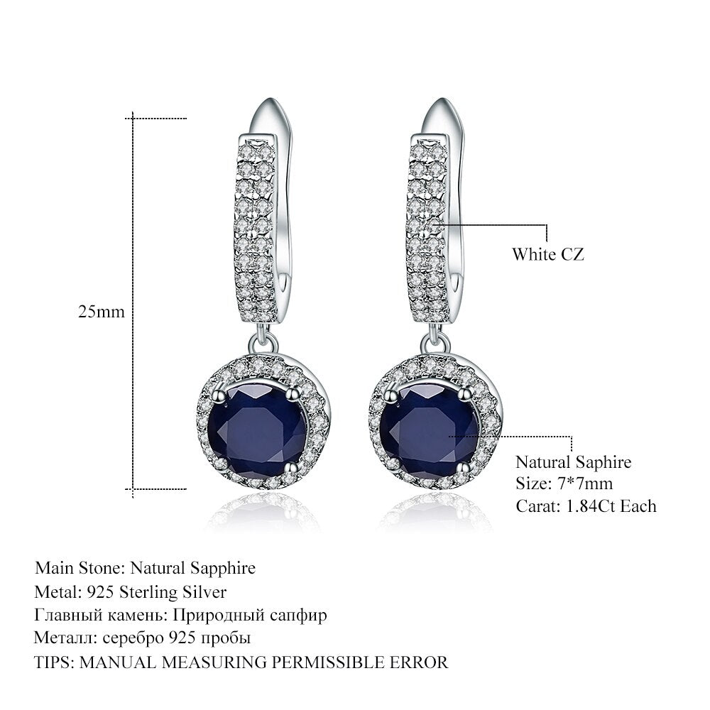 Gem's Ballet Natural Blue Sapphire Pure 925 sterling silver Charms Drop Earrings Fine Jewelry For Women Vintage Fashion