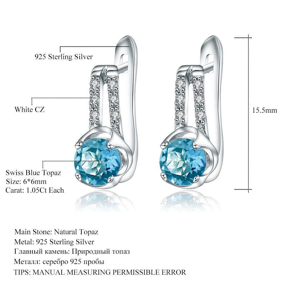 Gem&#39;s Ballet 0.99Ct Natural Sky Blue Topaz Engagement Anniversary Stud Earrings 925 Sterling Silver Fine Jewelry for Women